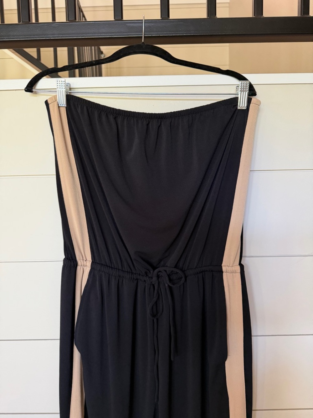 Express Black Strapless Jumpsuit with Beige Side Panels - Picture 2 of 3